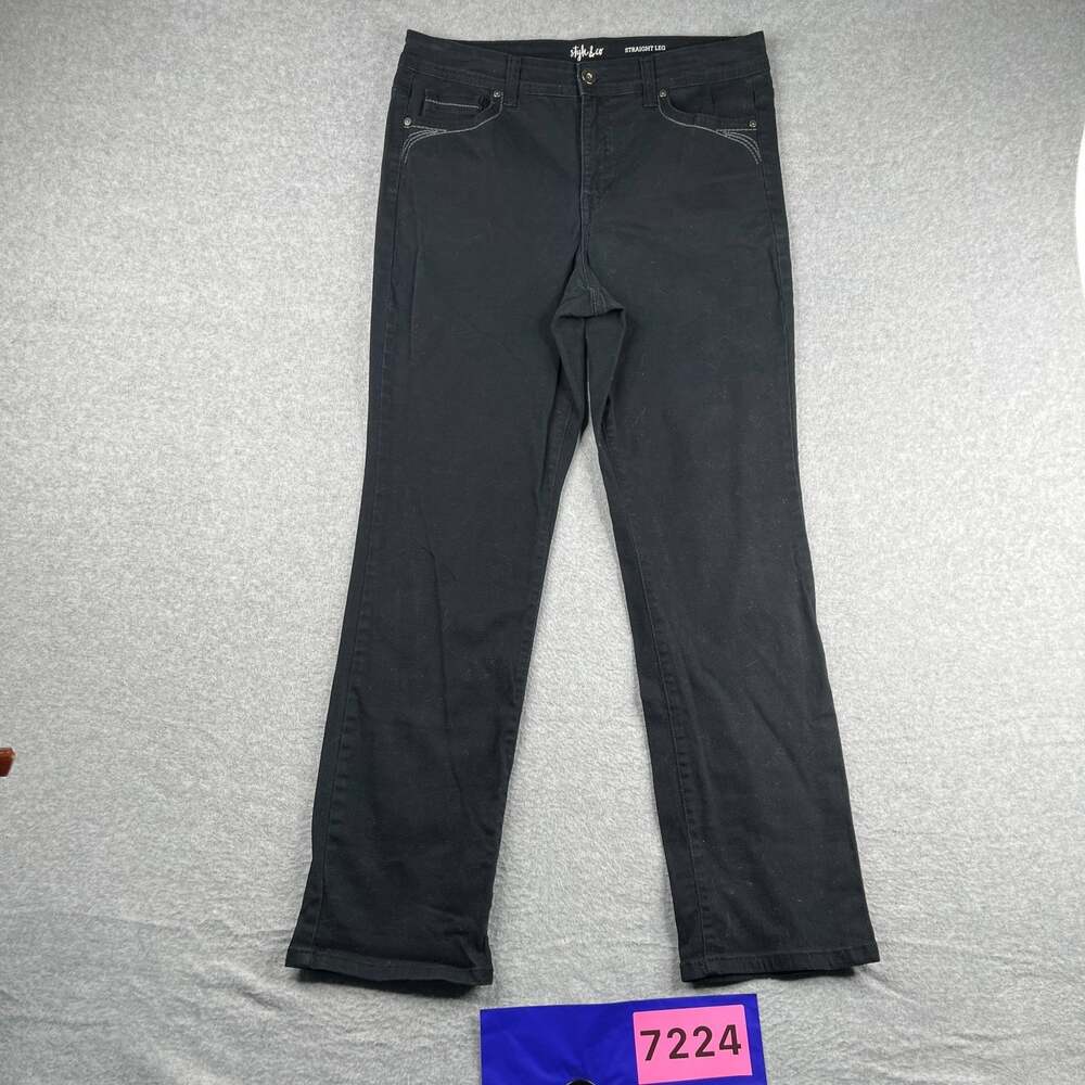 Style & Co Straight Leg Jeans Womens Size 12 Black Casual Embroidered Pocket